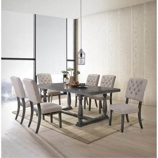 CasaFoyer ACME Furnitures Bernard Side Chair Set-2: Fabric & Weathered Gray Oak, Elegant Design, Durable Construction, Perfect for Dining or Living Space