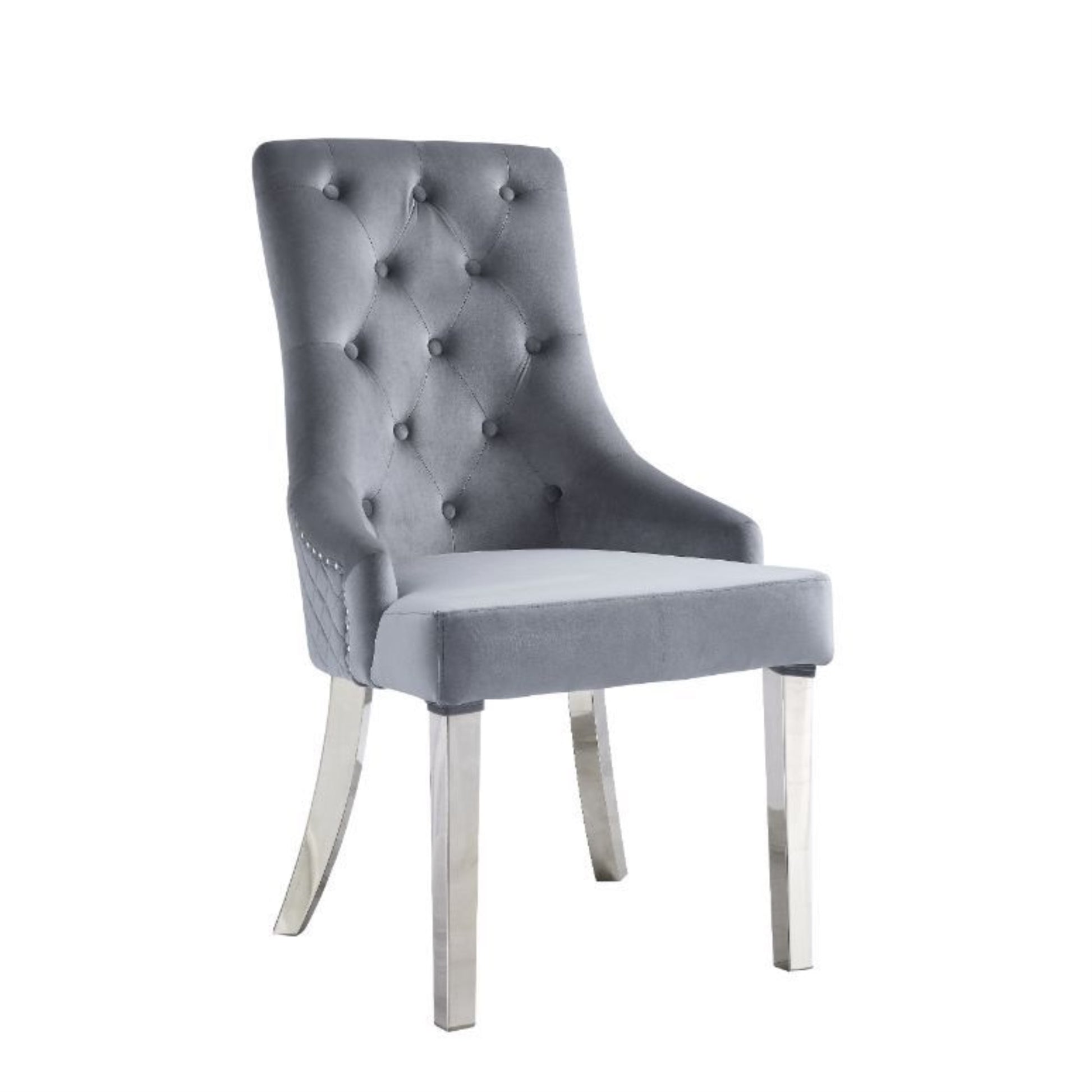 CasaFoyer Satinka Side Chair: Contemporary Flair, Classic Silhouette, Upholstered High Back, Nail-Head Border, Button-Tufted, Diamond Grid Pattern, Stainless Steel Legs