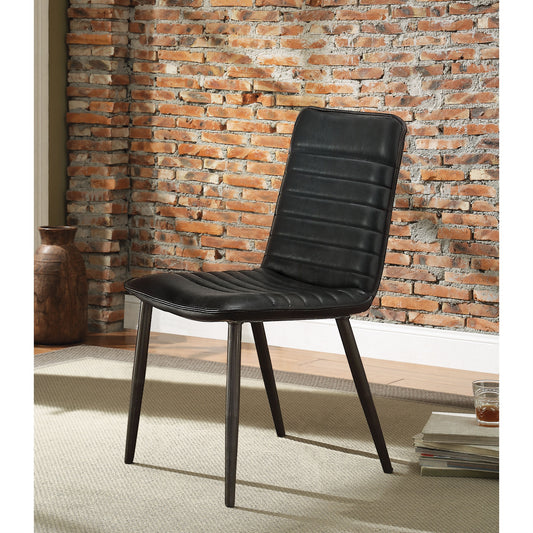 CasaFoyer Acme Furniture 70422 Hosmer Side Chair Set-2 | Black TGL & Antique Black Finish | Padded Seat & Back Cushion | Metal X Pedestal | Stylish & Sophisticated | Fully Assembled