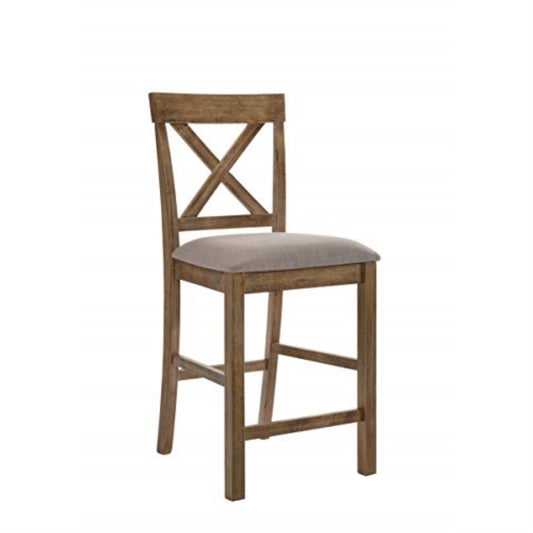 CasaFoyer Martha II Counter Height Chair - Armless Design, Wood Frame, "X" Backrest, Linen Upholstery, Square Legs - Set of 2