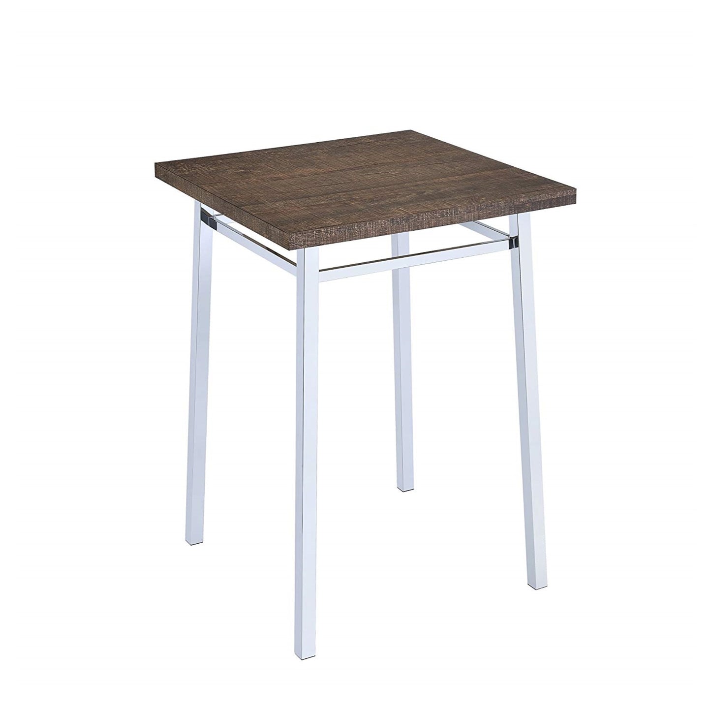 CasaFoyer Nadie Bar Height Table Set - Oak Brown Top, Chrome Base | Modern Design, Elegant Dining Set