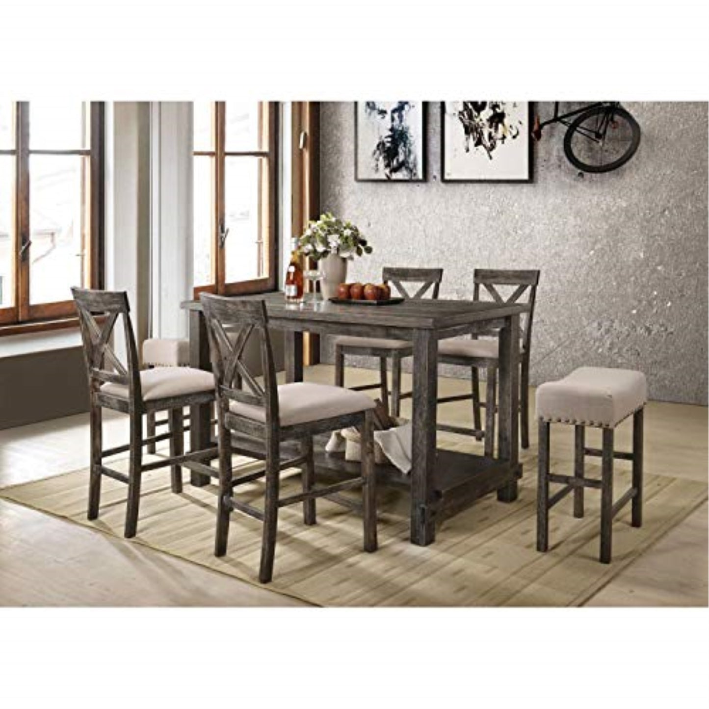 CasaFoyer Martha II Counter Height Chair (Set of 2) - Stylish Armless Design, X-Shaped Wood Frame, Linen Upholstery, Square Legs - Perfect for Dining Area