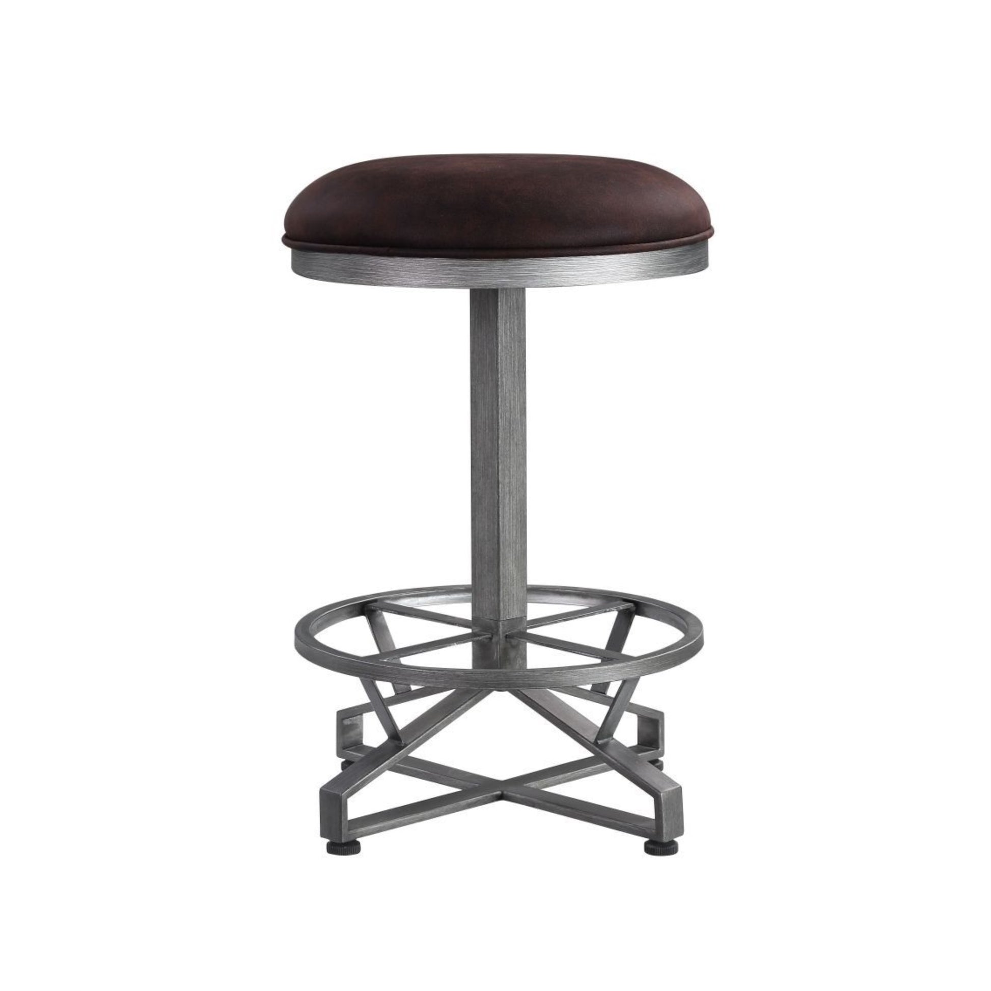 CasaFoyer Evangeline Industrial Counter Height Stool - Rustic Brown Fabric, Metal Base, Footrest - Perfect for Home Bar Design - Comfortable & Stylish