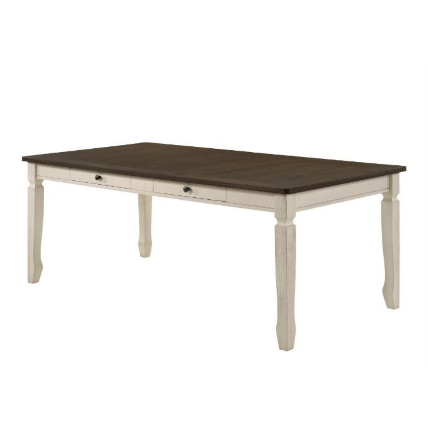 CasaFoyer "Timeless Elegance: Fedele Dining Collection - Weathered Oak & Cream Finish. Includes Dining Table with Storage Drawers, Classic Side Chairs, and Exquisite Bench. Perfect for Dinner Parties and Family Game Nights."