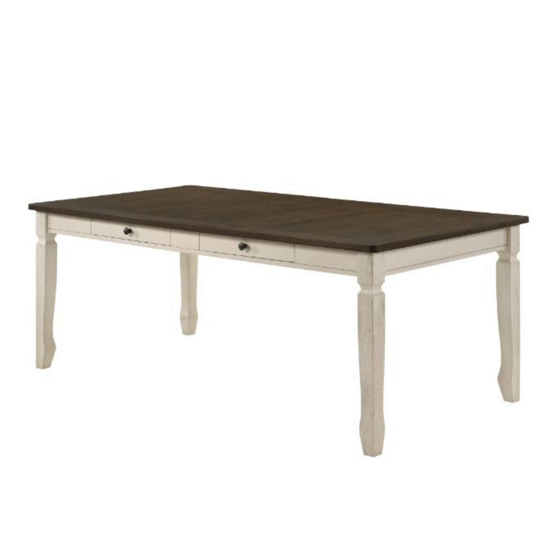 CasaFoyer "Timeless Elegance: Fedele Dining Collection - Weathered Oak & Cream Finish. Includes Dining Table with Storage Drawers, Classic Side Chairs, and Exquisite Bench. Perfect for Dinner Parties and Family Game Nights."