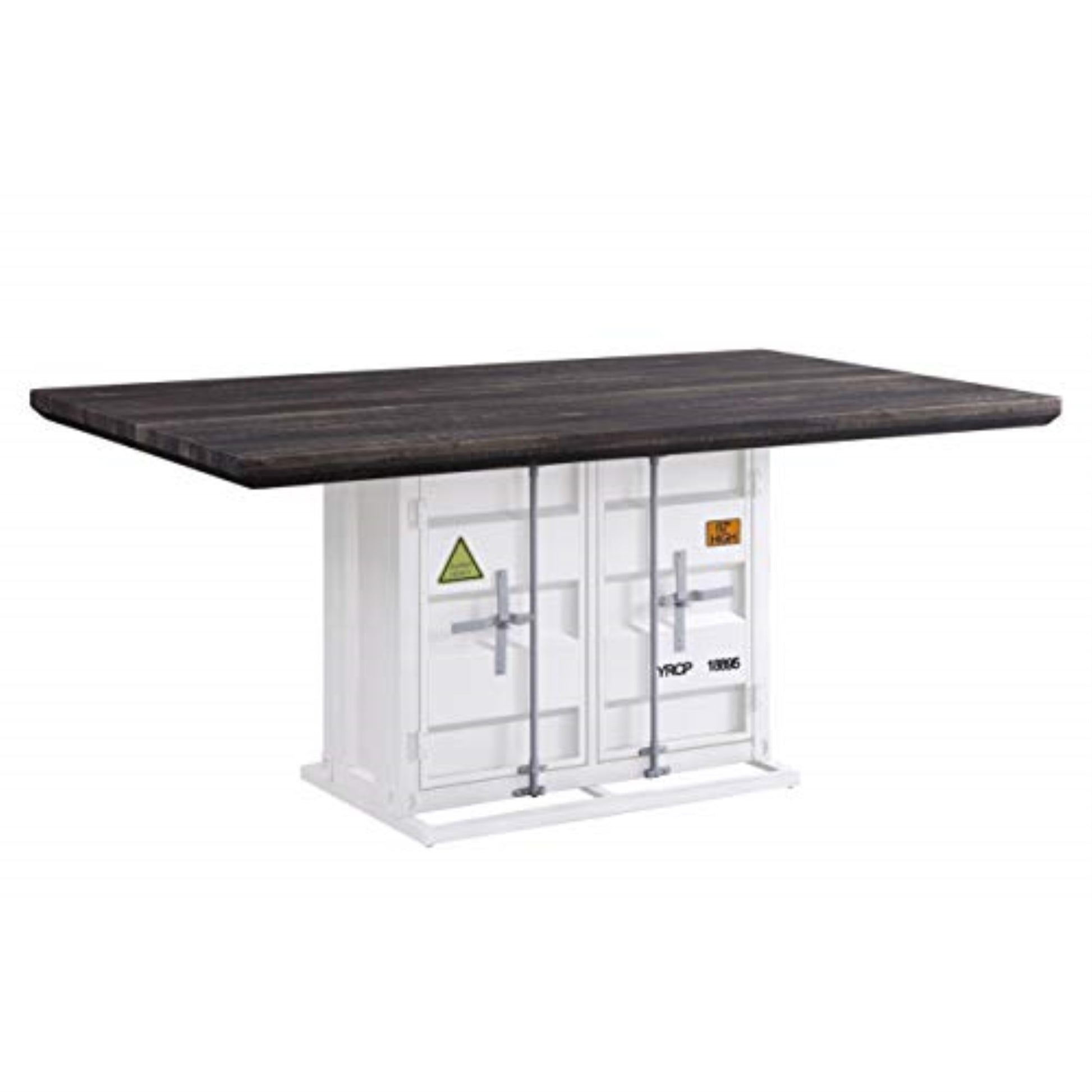 CasaFoyer Cargo Dining Table: Effortless Style, Contemporary-Industrial Design, Antique Walnut Finish, Gunmetal Accents, Ample Storage Space