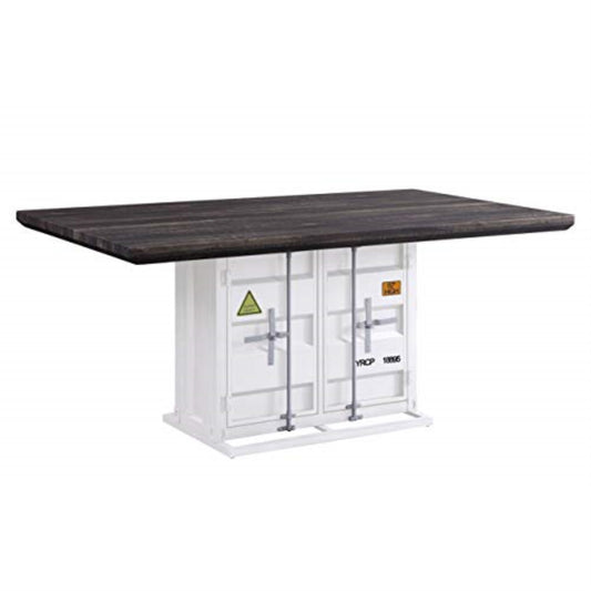CasaFoyer Cargo Dining Table: Effortless Style, Contemporary-Industrial Design, Antique Walnut Finish, Gunmetal Accents, Ample Storage Space