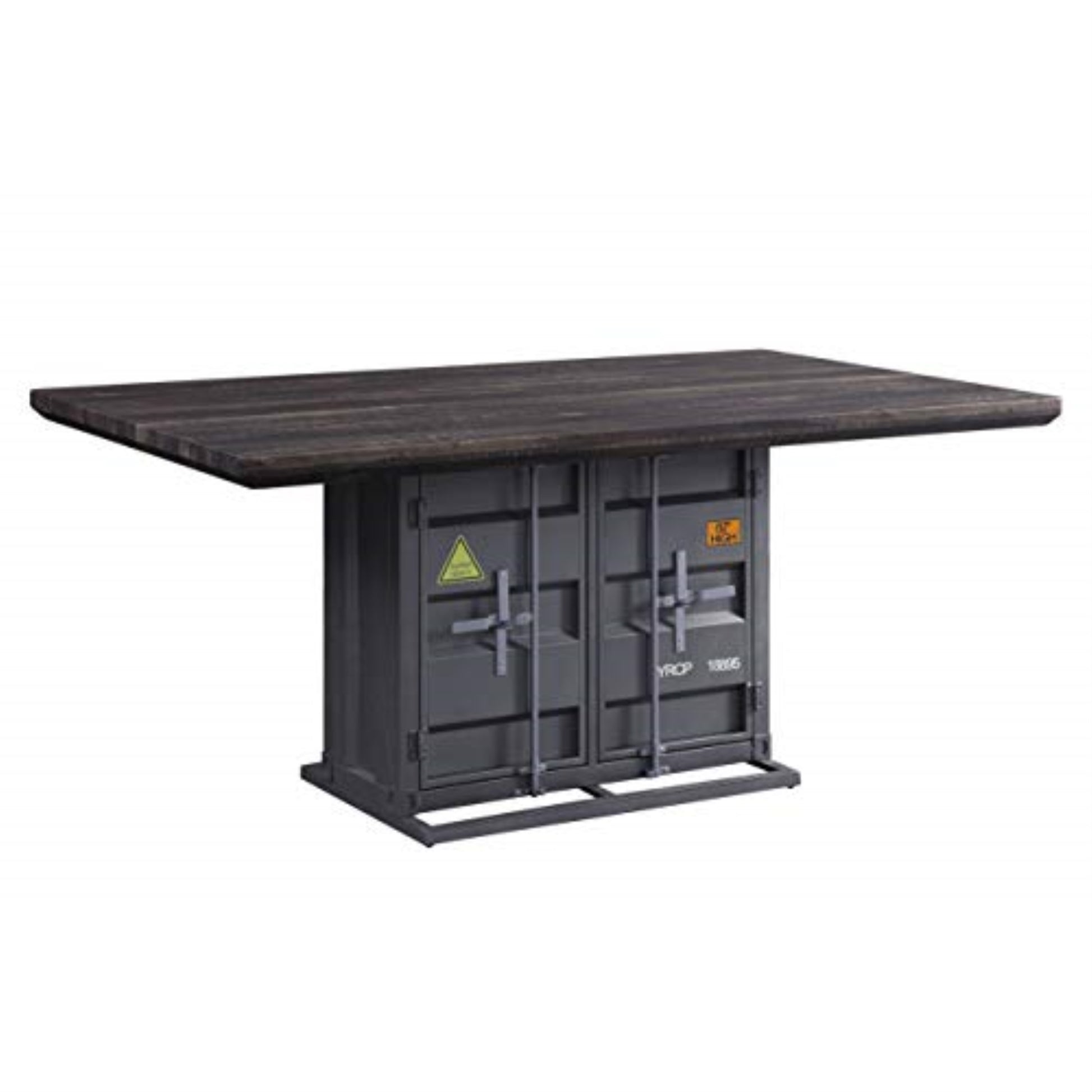 CasaFoyer Cargo Dining Table: Stylish, Contemporary Industrial Design with Storage Space, Antique Walnut Finish & Gunmetal Accents