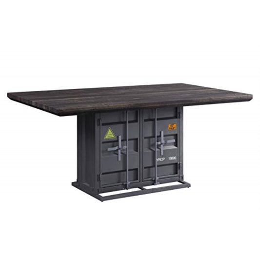 CasaFoyer Cargo Dining Table: Stylish, Contemporary Industrial Design with Storage Space, Antique Walnut Finish & Gunmetal Accents
