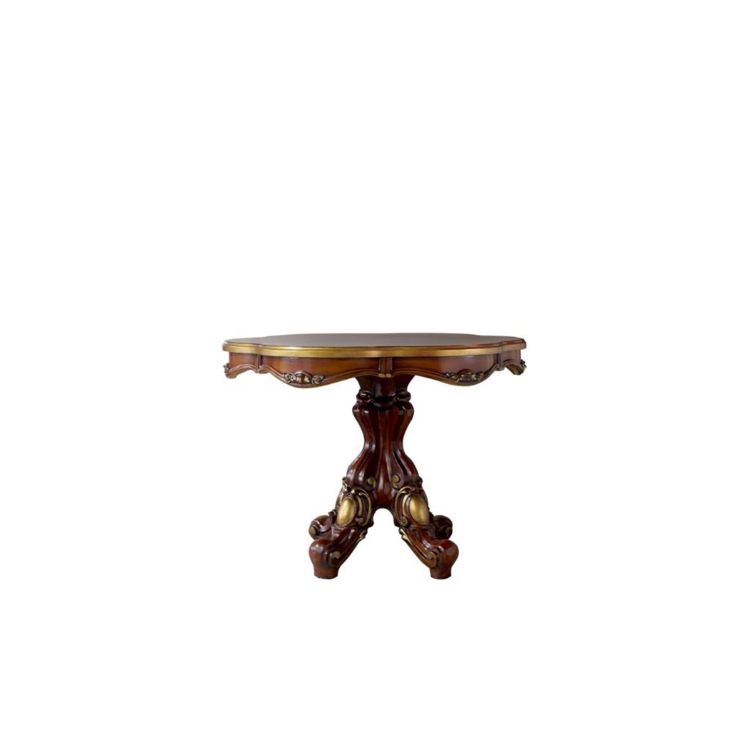 CasaFoyer Acme Picardy Counter Height Dining Set - Round Pedestal Table with Antique Accents, Cherry Oak Finish, Upholstered Chairs with Nailhead Trim.
