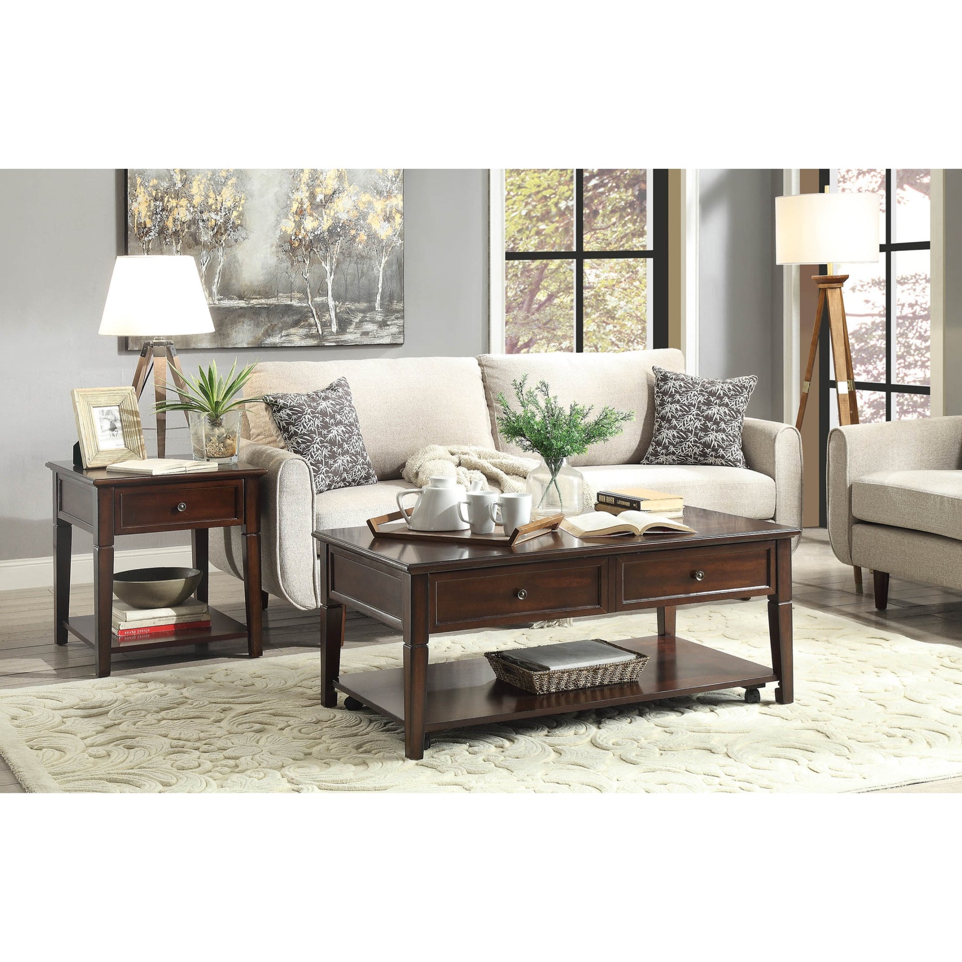 CasaFoyer Malachi Rectangular Coffee Table with Lift Top & Bottom Shelf in Walnut - 48" x 26" x 20" - Wood Veneer - Acme Furniture