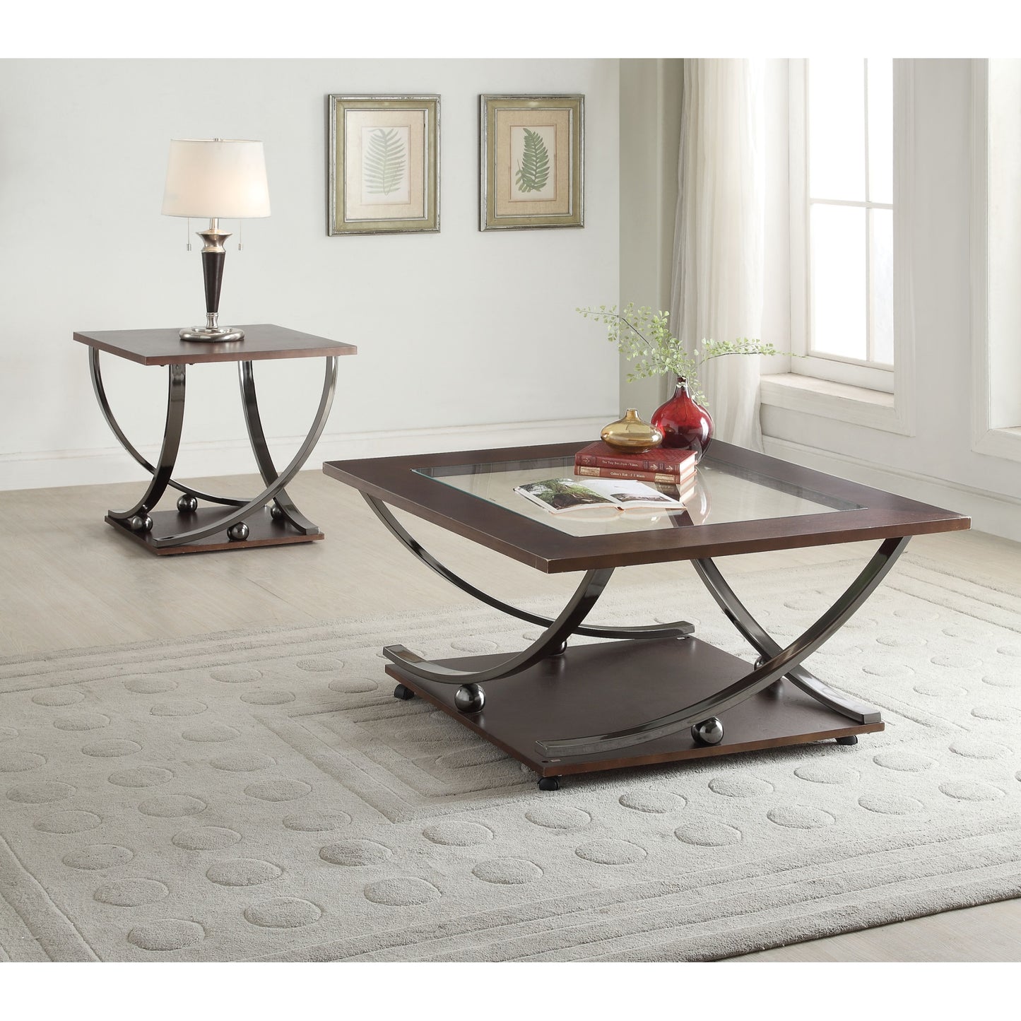 CasaFoyer Isiah Coffee Table - Black Nickel & Clear Glass | Sleek Square Design | Ample Storage Space | Modern Metal Stand | Easy Mobility | High-Quality Construction | 35.75" x 35.75" x 20.5"