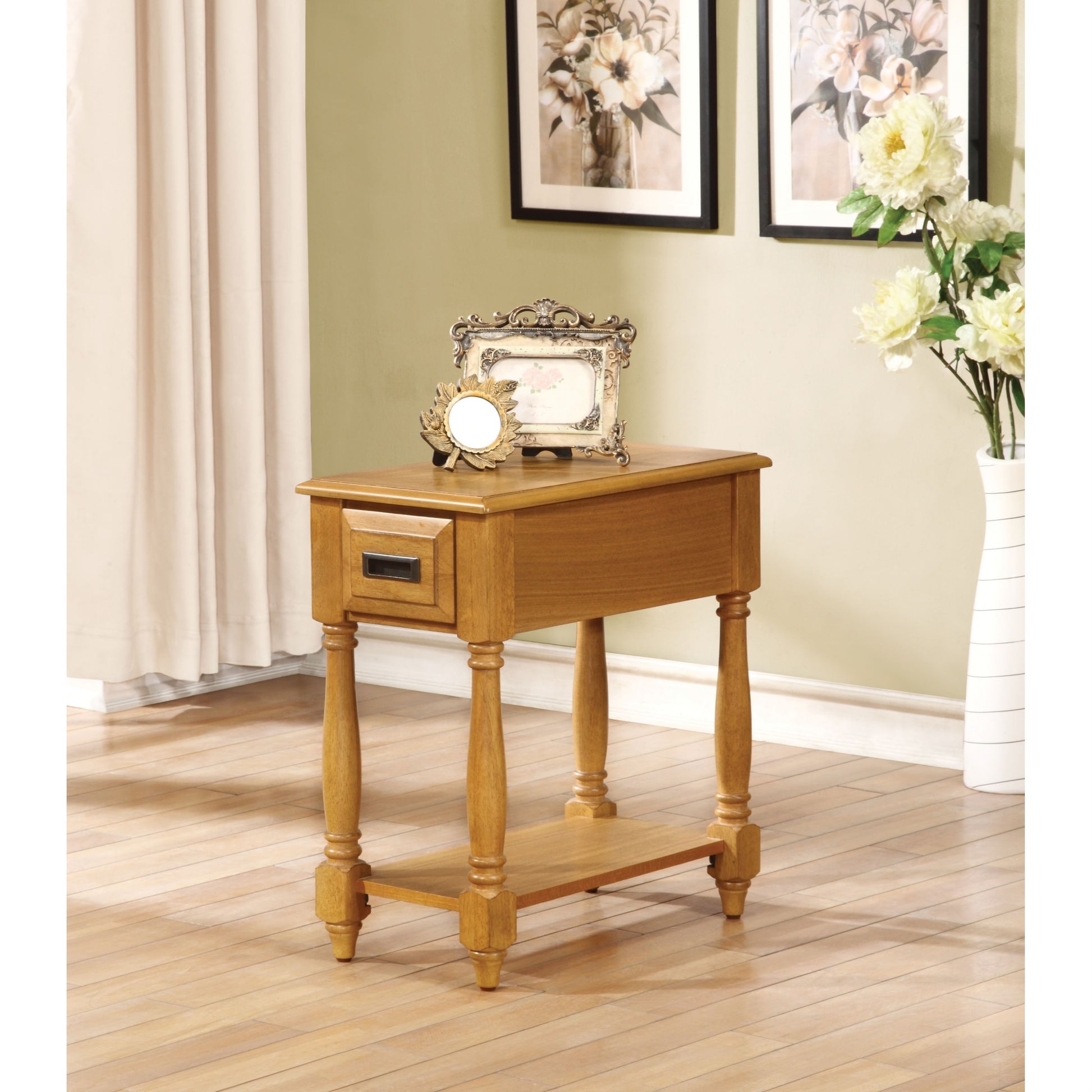 CasaFoyer Acme Furniture 80510 Qrabard Light Oak Side Table with Drawer and Bottom Shelf - 11.75" x 22" x 23"