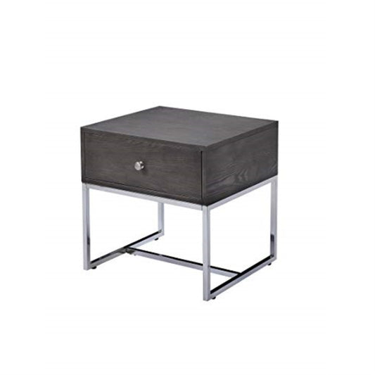 CasaFoyer Iban End Table - Gray Oak Finish, Metal Sled Base - Contemporary Design, Space-Optimizing, Modern Flair