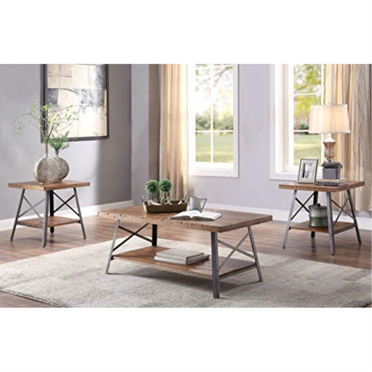 CasaFoyer Ikram Coffee Table - Industrial & Transitional Style, Open Storage Compartment, Weathered Wooden Top, Metal Base - 48" W x 24" D x 19" H - Assembly Required