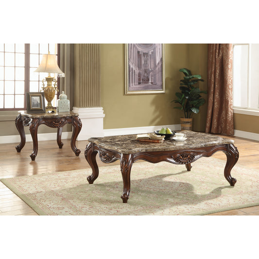 CasaFoyer Acme Furniture 81655 Jardena Coffee Table - Marble Top, Cherry Oak Finish, Queen Anne Legs - 57.5" x 35" x 19.5"