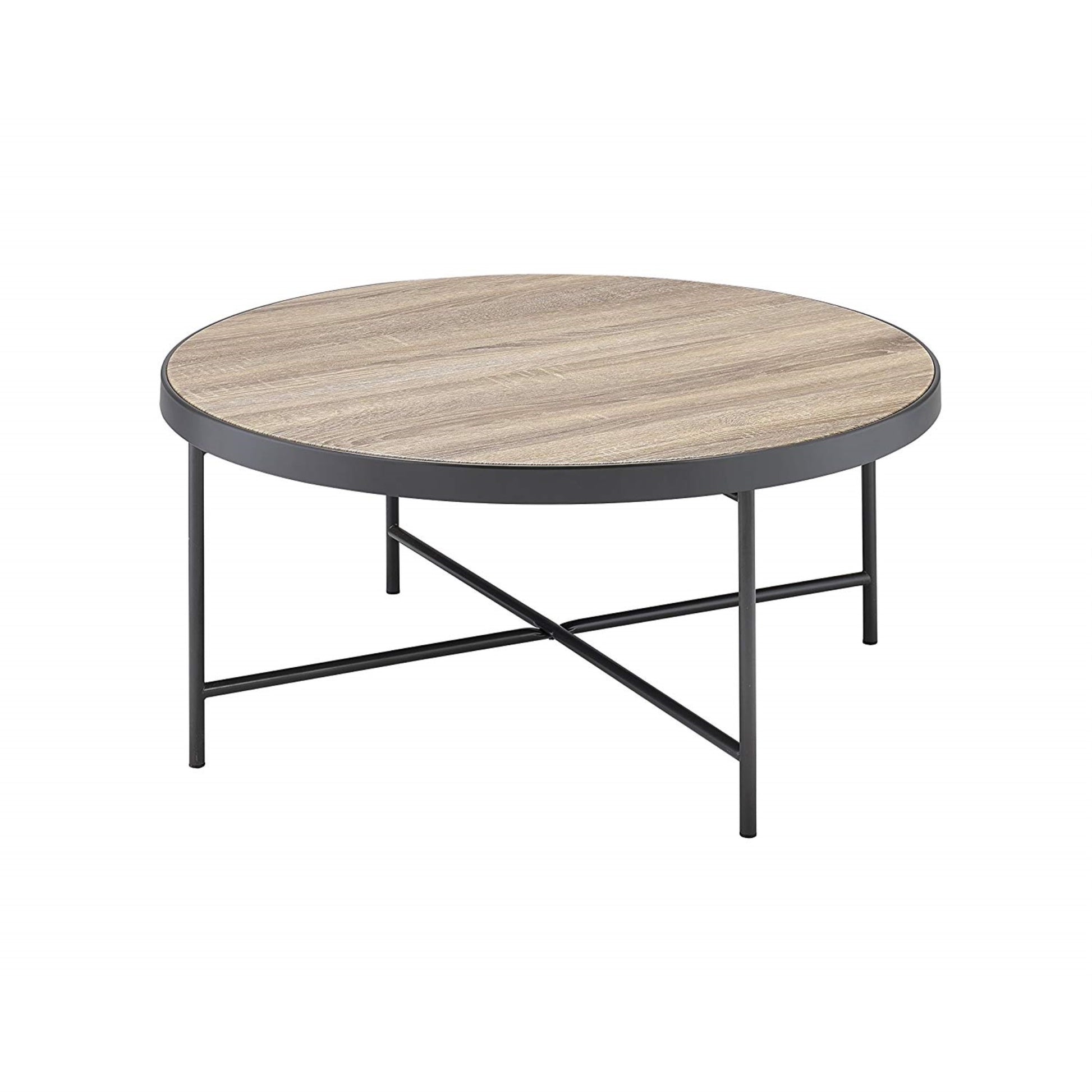 CasaFoyer Bage Occasional Collection: Trendy Industrial-Inspired Coffee Table with Weathered Gray Top and Dark Metal Legs