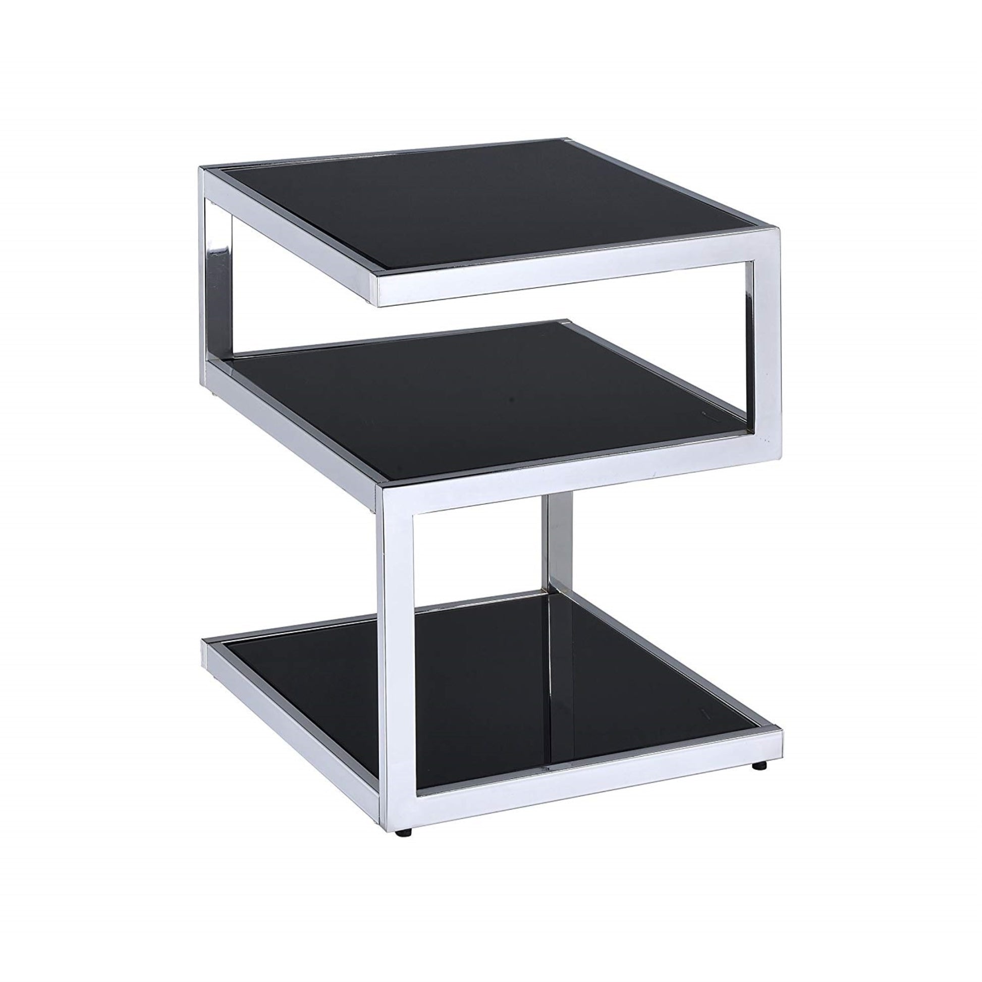 CasaFoyer Alyea Occasional Table Collection - Stylish & Functional Three-Tier Shelf Design - Black Glass & Chrome Metal Frame - Contemporary Masterpiece for Modern Decor