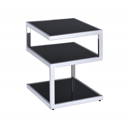 CasaFoyer Alyea Occasional Table Collection - Stylish & Functional Three-Tier Shelf Design - Black Glass & Chrome Metal Frame - Contemporary Masterpiece for Modern Decor