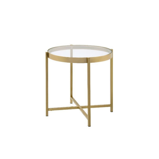 CasaFoyer Charrot End Table - Sleek & Stylish Design, Tempered Glass Top, Lustrous Gold Finish, Cross Metal Base - Ideal for Modern Aesthetics