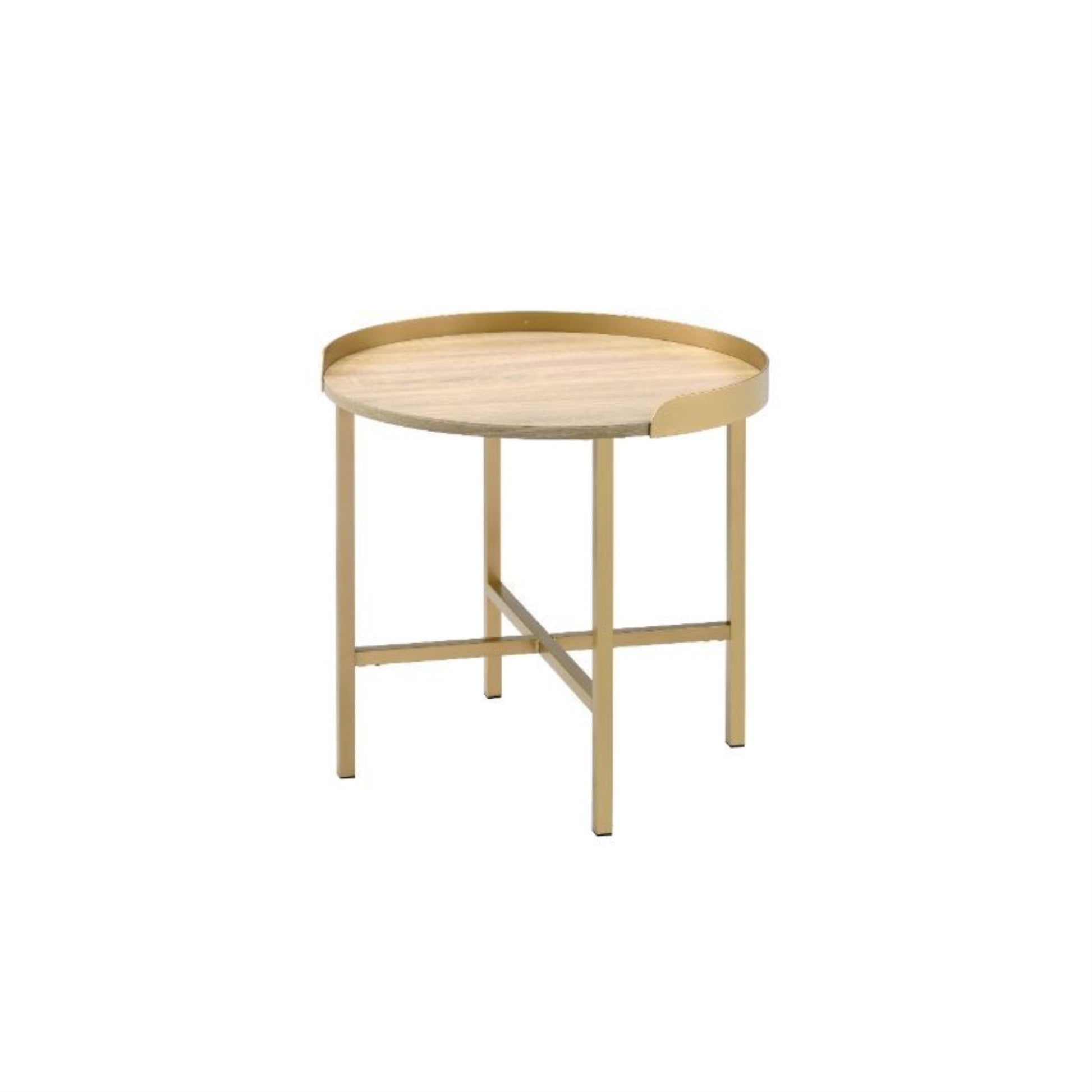 CasaFoyer Mithea End Table - Contemporary Elegance, Circular Tabletop, Sturdy Metal Base, Gold Finish, Tray-Style Top, Graceful & Durable