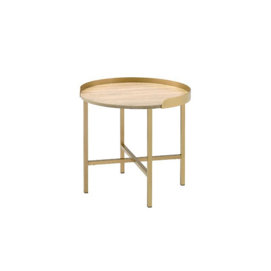 CasaFoyer Mithea End Table - Contemporary Elegance, Circular Tabletop, Sturdy Metal Base, Gold Finish, Tray-Style Top, Graceful & Durable