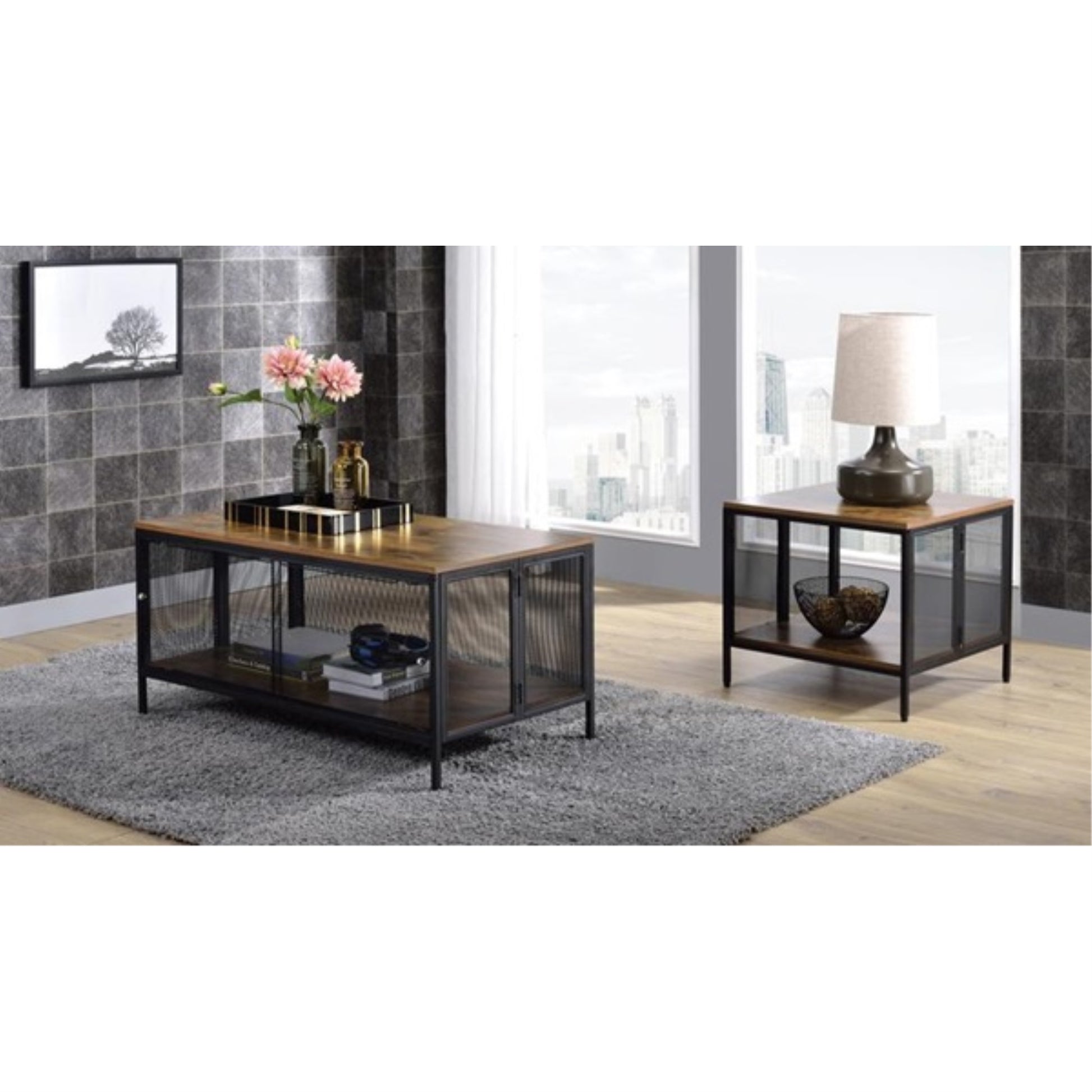 CasaFoyer ACME Winam Coffee Table - Antique Oak & Black Finish | Stylish & Durable | Convenient Storage | Foldable Function | Acme Furnitures