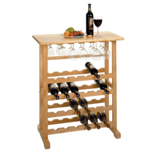 CasaFoyer Wood Vinny 24-Bottle Wine Rack | Stylish & Practical | Ample Storage Space | 6 Glassware Rows | Solid Wood | Clear Lacquer Finish | Easy Assembly | 31.5" W x 16.22" D x 35.67" H