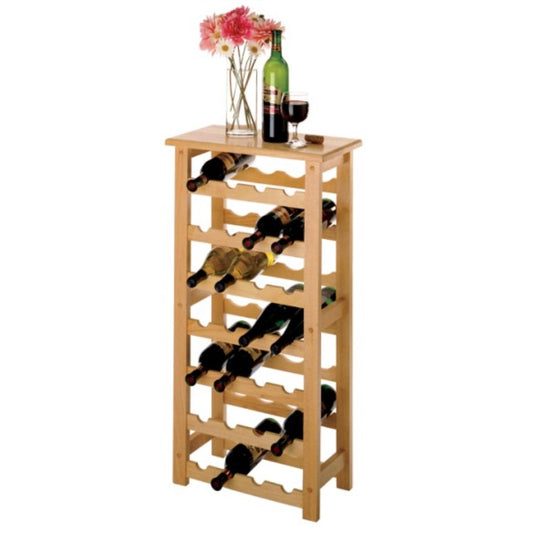 CasaFoyer Stylish and Practical Napa Wine Rack - Stores 28 Bottles - Compact Design - Solid Wood - Natural Finish - 18.5" W x 10.2" D x 37" H - Assembly Required
