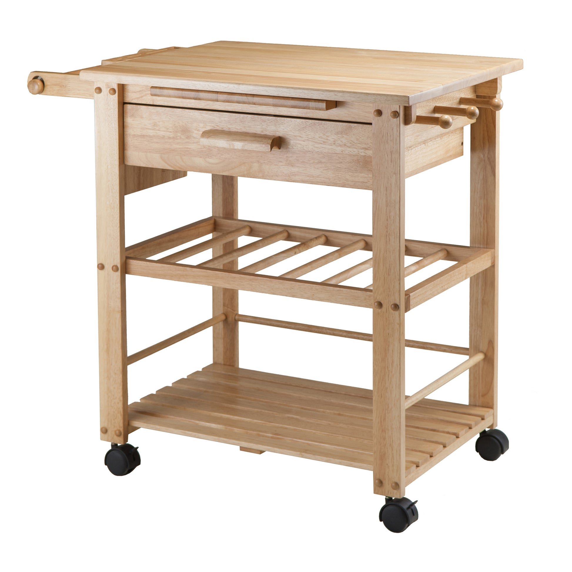 CasaFoyer Natural Finland Kitchen Cart - Ultimate Storage & Workspace | Wine Rack, Utensil Drawer, Towel Hooks, Knife Block | Compact & Portable | 35"W x 20.5"D x 31.5"H | Solid Wood | Assembly Required