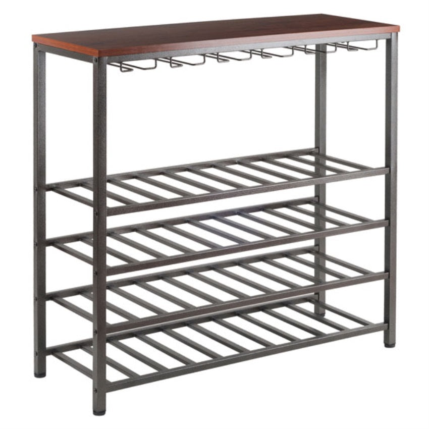 CasaFoyer Michelle Wine Rack with Glass Hanger - Sleek & Modern Design, Holds 40 Bottles & 24 Glasses, Antique Bronze Metal & Walnut Wood, 38"W x 14"D x 26.4"H
