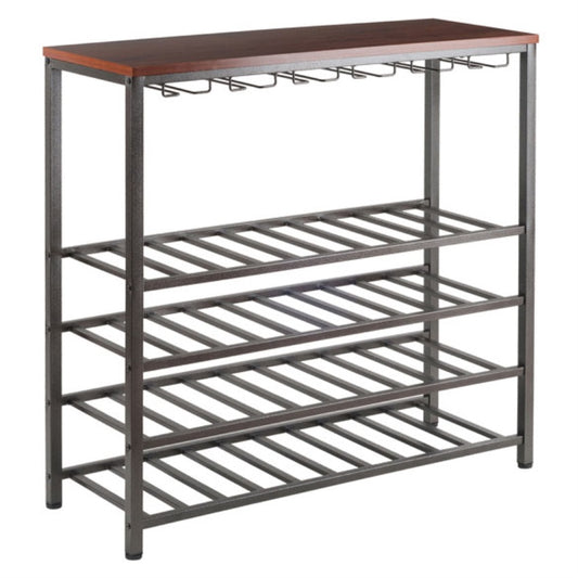 CasaFoyer Michelle Wine Rack with Glass Hanger - Sleek & Modern Design, Holds 40 Bottles & 24 Glasses, Antique Bronze Metal & Walnut Wood, 38"W x 14"D x 26.4"H