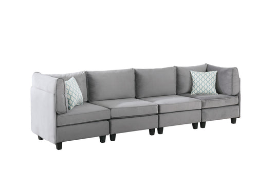 CasaFoyer Zelmira Collection: Plush Gray Velvet 4-Piece Sofa Set - Comfortable, Stylish, and High-Quality - Perfect for Any Living Room - Includes Coordinating Accent Pillows - Spacious Design for Ultimate Comfort