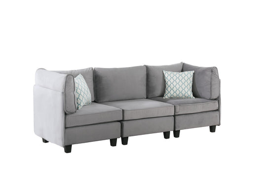 CasaFoyer Zelmira Collection Gray Velvet 3-Piece Sofa - Comfortable, Stylish, and High-Quality - Perfect for Any Living Room - Includes Coordinating Accent Pillows - Spacious Design for Entertaining Guests