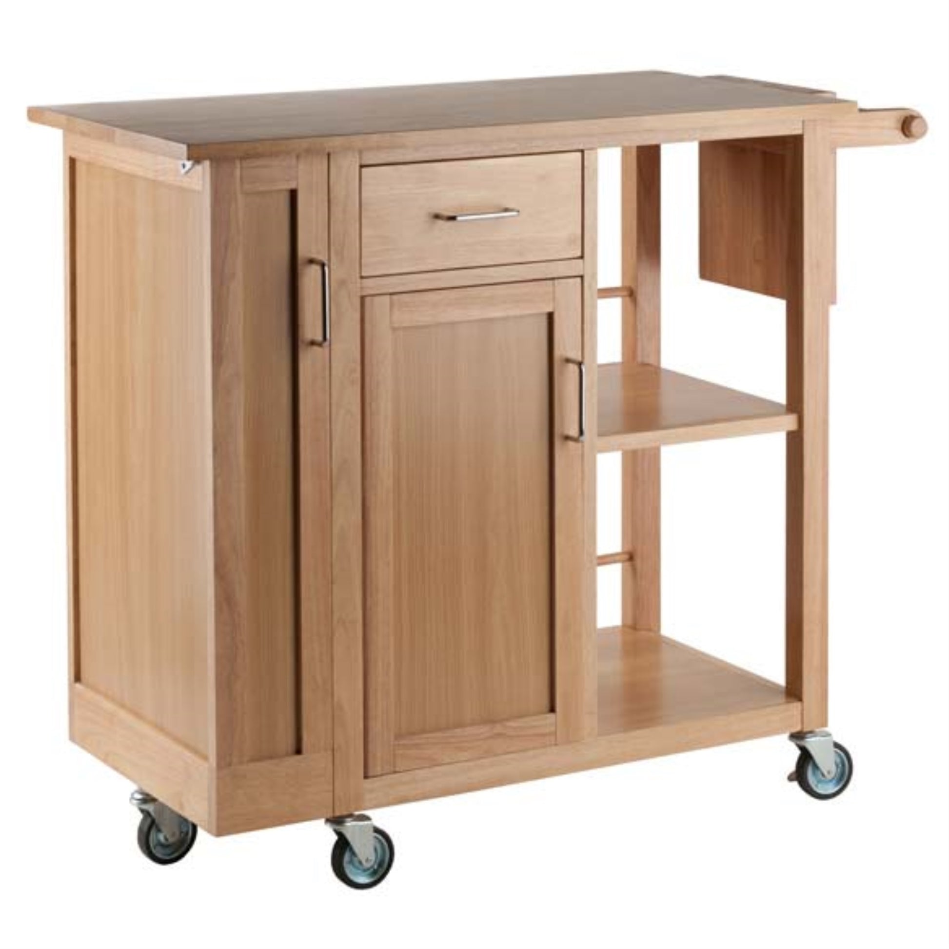 CasaFoyer Douglas Kitchen Cart - Natural Wood, Movable Meal Prep Station, Storage Cabinet, Wine Rack, Cutting Board, Utensil Drawer, Smooth Mobility