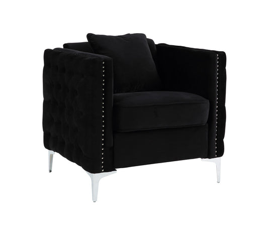 CasaFoyer Bayberry Collection: Elegant Wood & Velvet Chair with Button Tufting, Nail-Head Trim, Lumbar Support & Accent Pillow