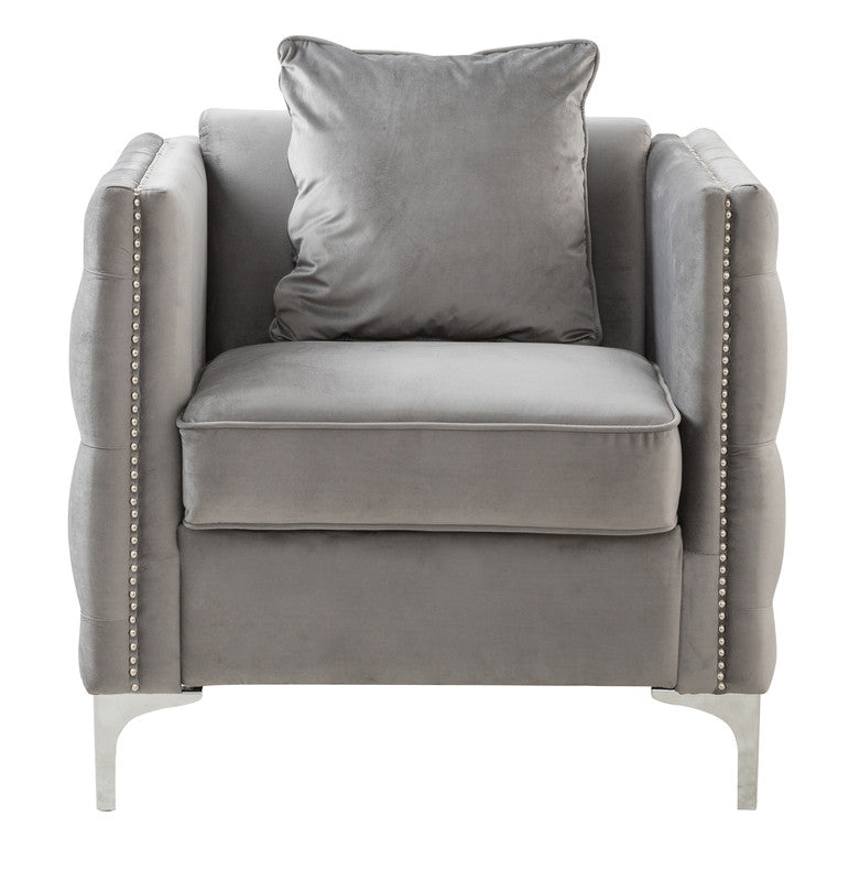 CasaFoyer Bayberry Collection: Elegant Wood and Velvet Chair with Button Tufting, Nail-Head Trim, Lumbar Support, and Accent Pillows