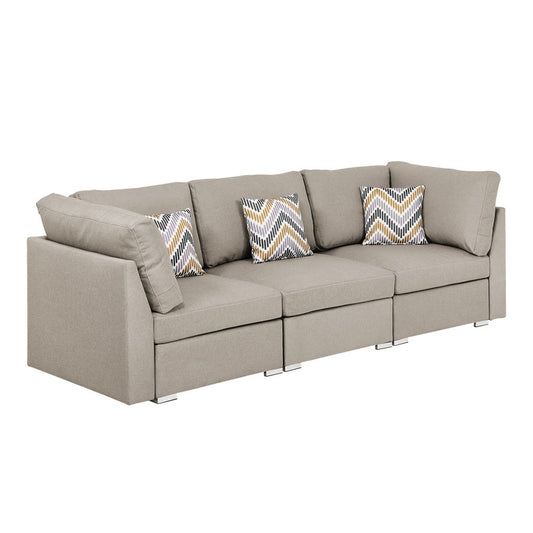 CasaFoyer Amira Collection Beige Linen Sofa Couch with Accent Pillows - Comfortable, Stylish, and Quality Design for Small Living Spaces.