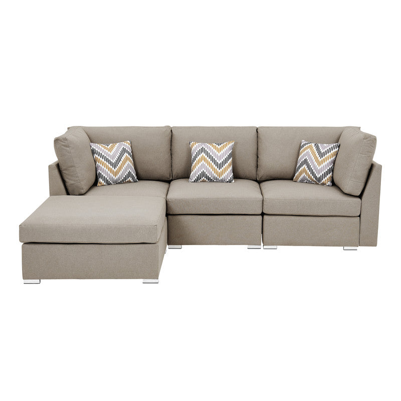 CasaFoyer Amira Collection Beige Linen Sofa with Ottoman & Accent Pillows - Comfortable, Stylish & Versatile Couch for Living Rooms, Apartments, Offices & Bedrooms