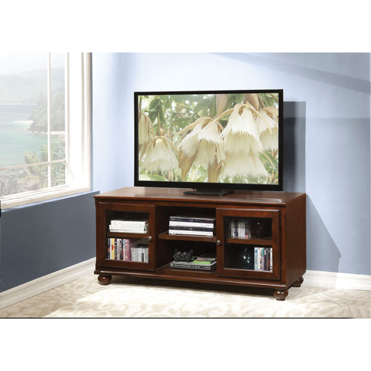 CasaFoyer Acme Furniture Dita TV Stand Walnut - 58" Rectangular Stand with Glass Doors & Media Compartments - Sturdy & Durable - Fits TVs up to 59"