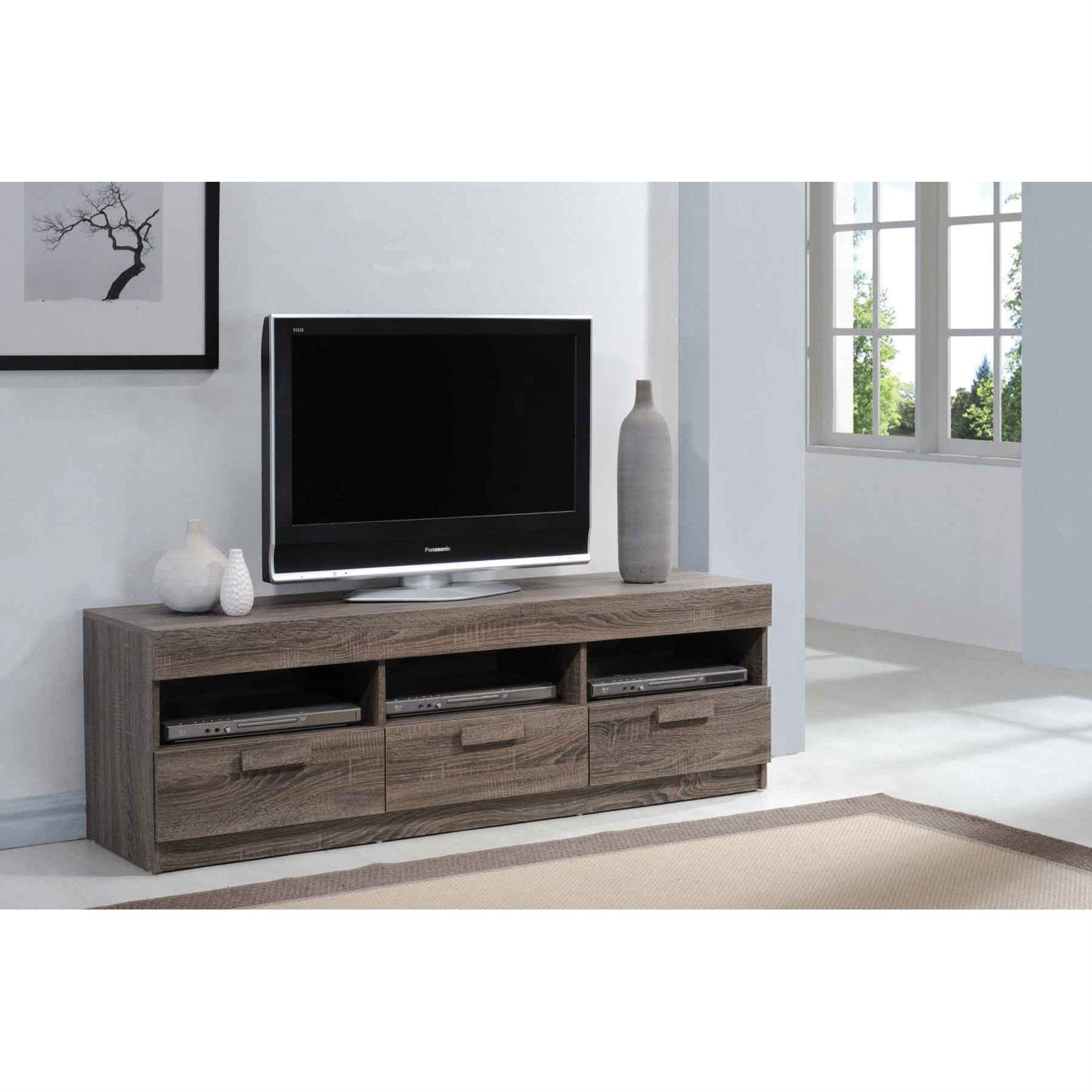 CasaFoyer Acme Furniture Alvin TV Stand Rustic Oak - 60" Flat Screen - 3 Drawers - Cord Management - Wood Veneer - Customer Friendly
