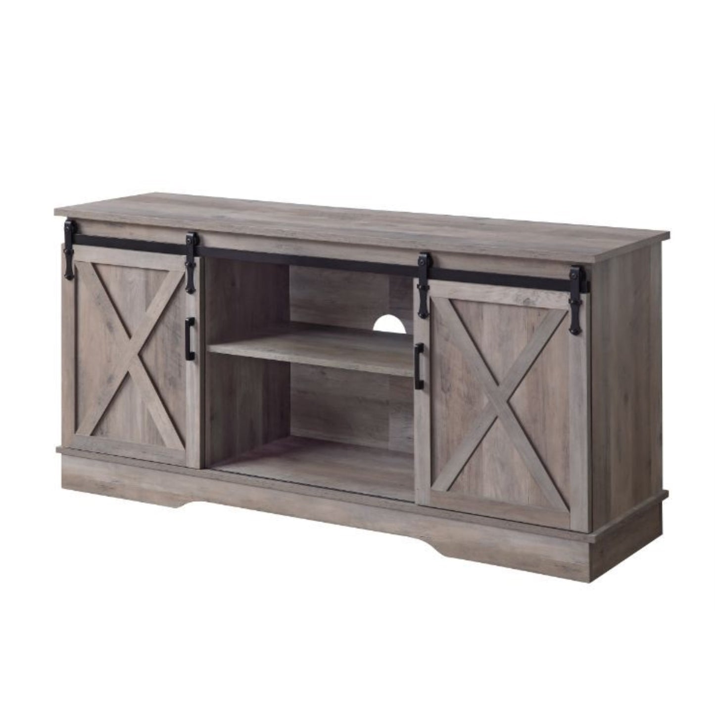 CasaFoyer Charming Cottage-Style TV Stand with Sliding Barn Doors and Cable Management - Rustic Gray Finish