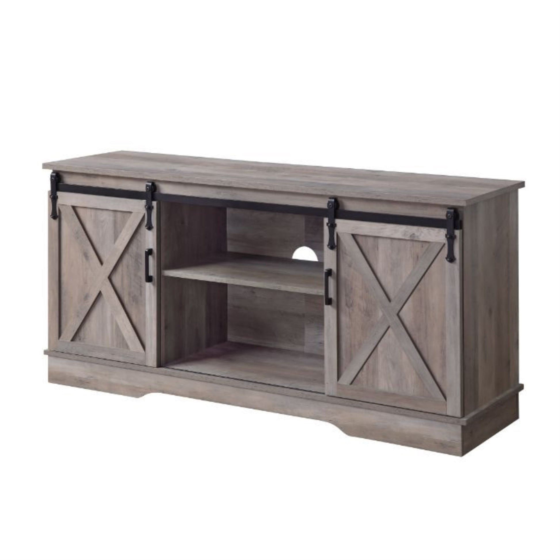 CasaFoyer Charming Cottage-Style TV Stand with Sliding Barn Doors and Cable Management - Rustic Gray Finish