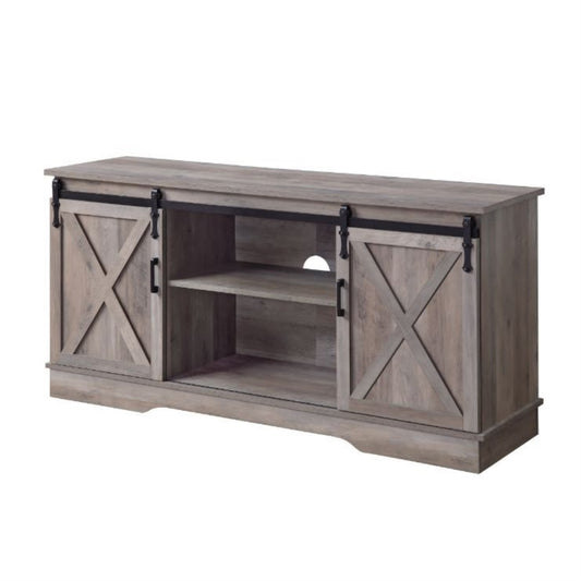 CasaFoyer Charming Cottage-Style TV Stand with Sliding Barn Doors and Cable Management - Rustic Gray Finish