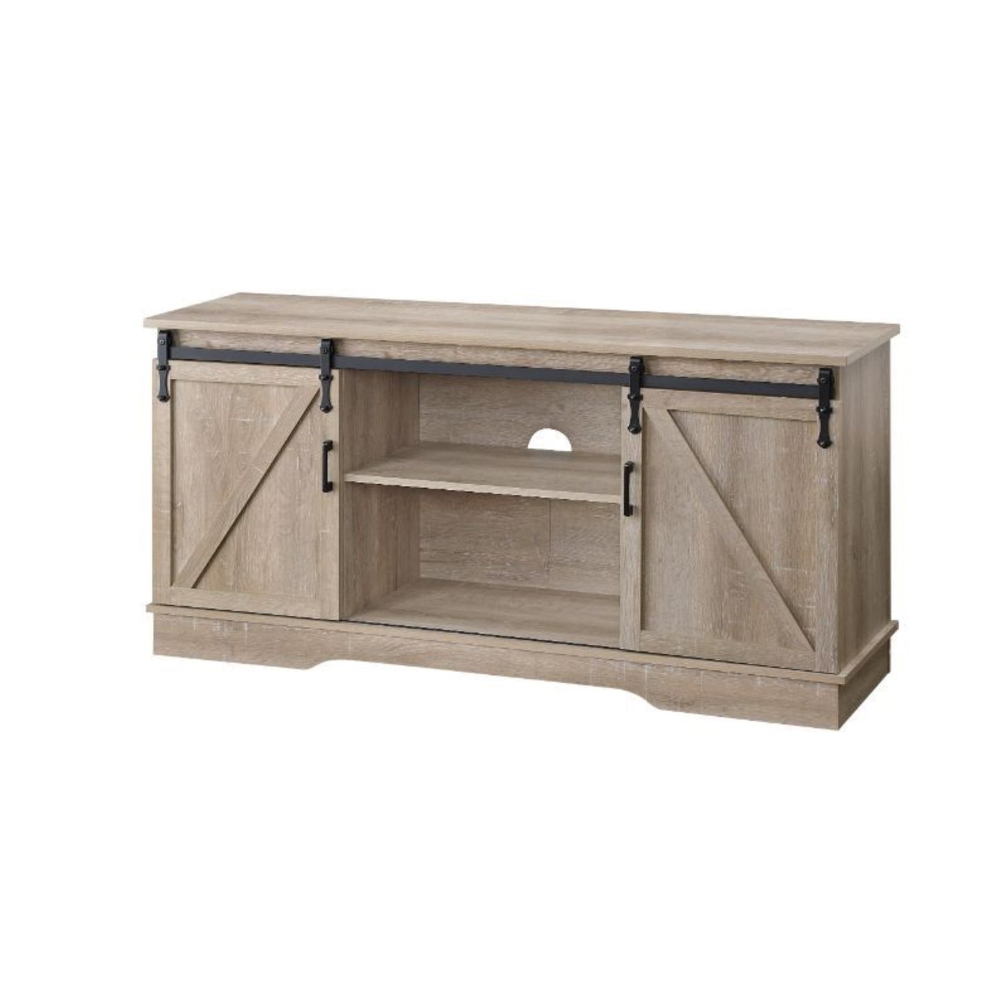 CasaFoyer Charming Cottage-Style TV Stand with Sliding Barn Doors and Cable Management - Rustic Oak Finish