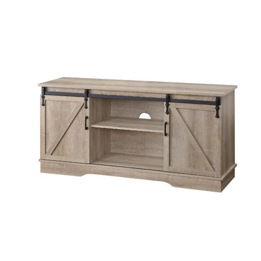 CasaFoyer Charming Cottage-Style TV Stand with Sliding Barn Doors and Cable Management - Rustic Oak Finish