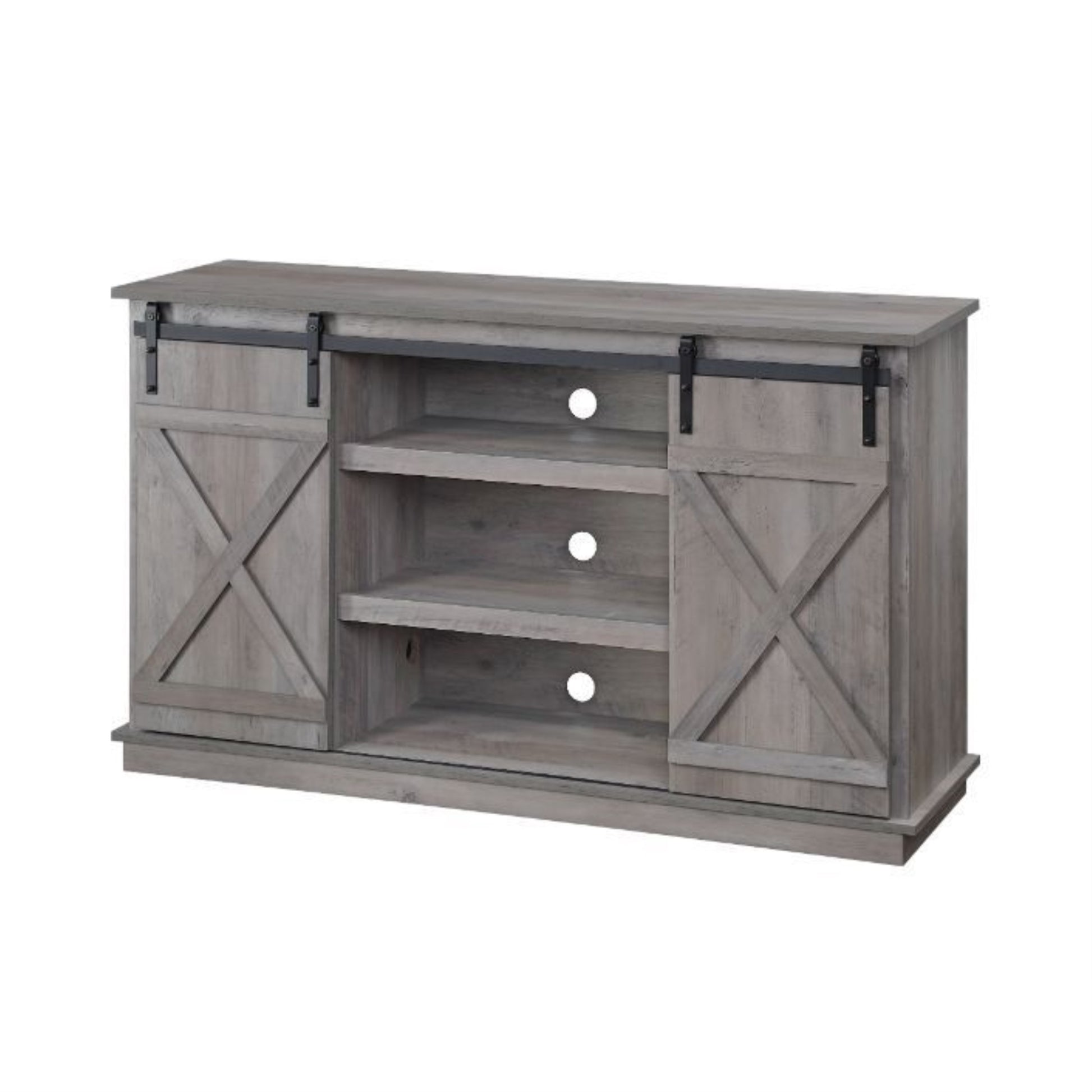 CasaFoyer Rustic TV Stand with Sliding Barn Doors - Grounded and Natural Appeal - 4 Storage Rooms - 3 Media Compartments - Cable Management - Oak Finish