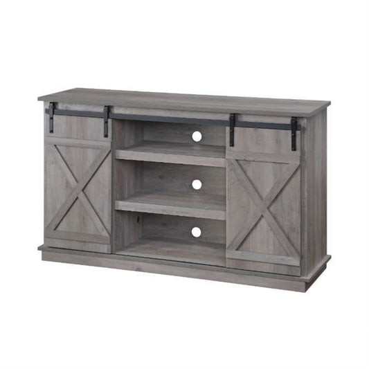 CasaFoyer Rustic TV Stand with Sliding Barn Doors - Grounded and Natural Appeal - 4 Storage Rooms - 3 Media Compartments - Cable Management - Oak Finish