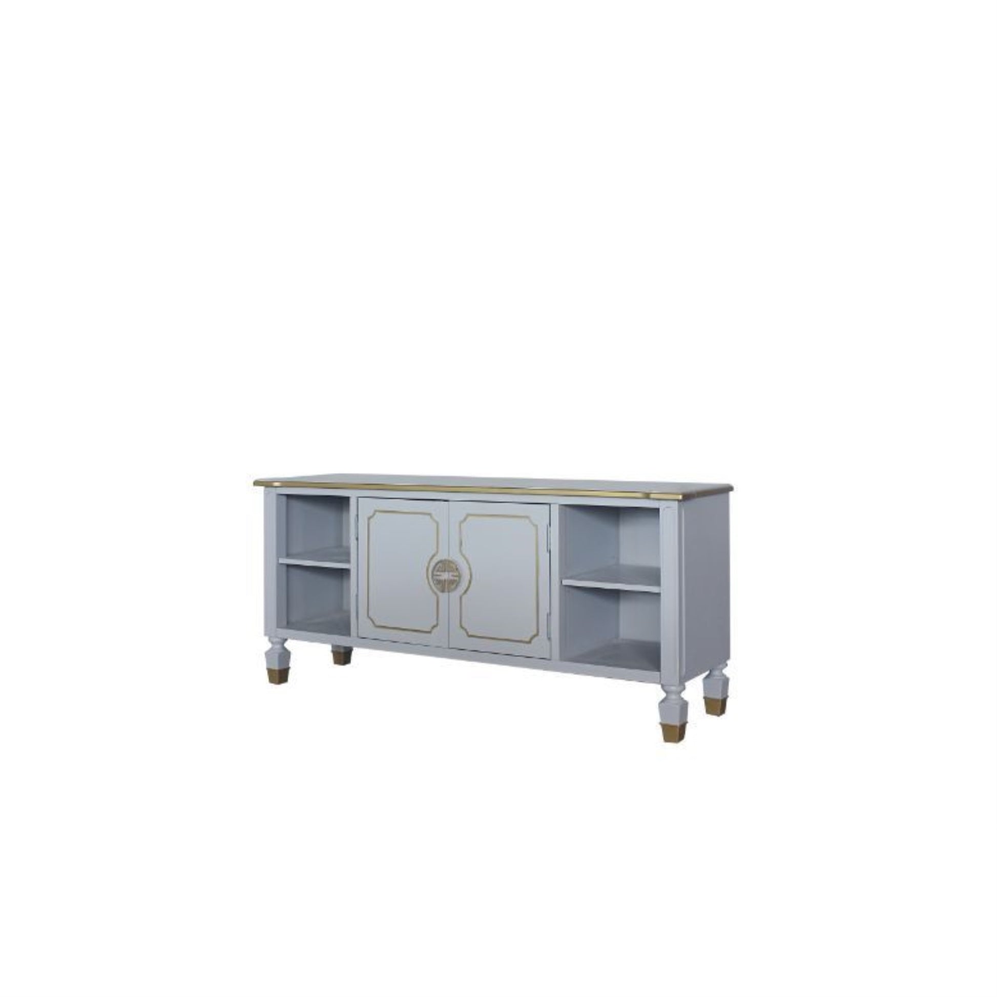 CasaFoyer House Marchese Entertainment Center - Sophisticated Pearl Gray Finish with Golden Accents - Exquisite Craftsmanship and Regal Ambiance - TV Stand