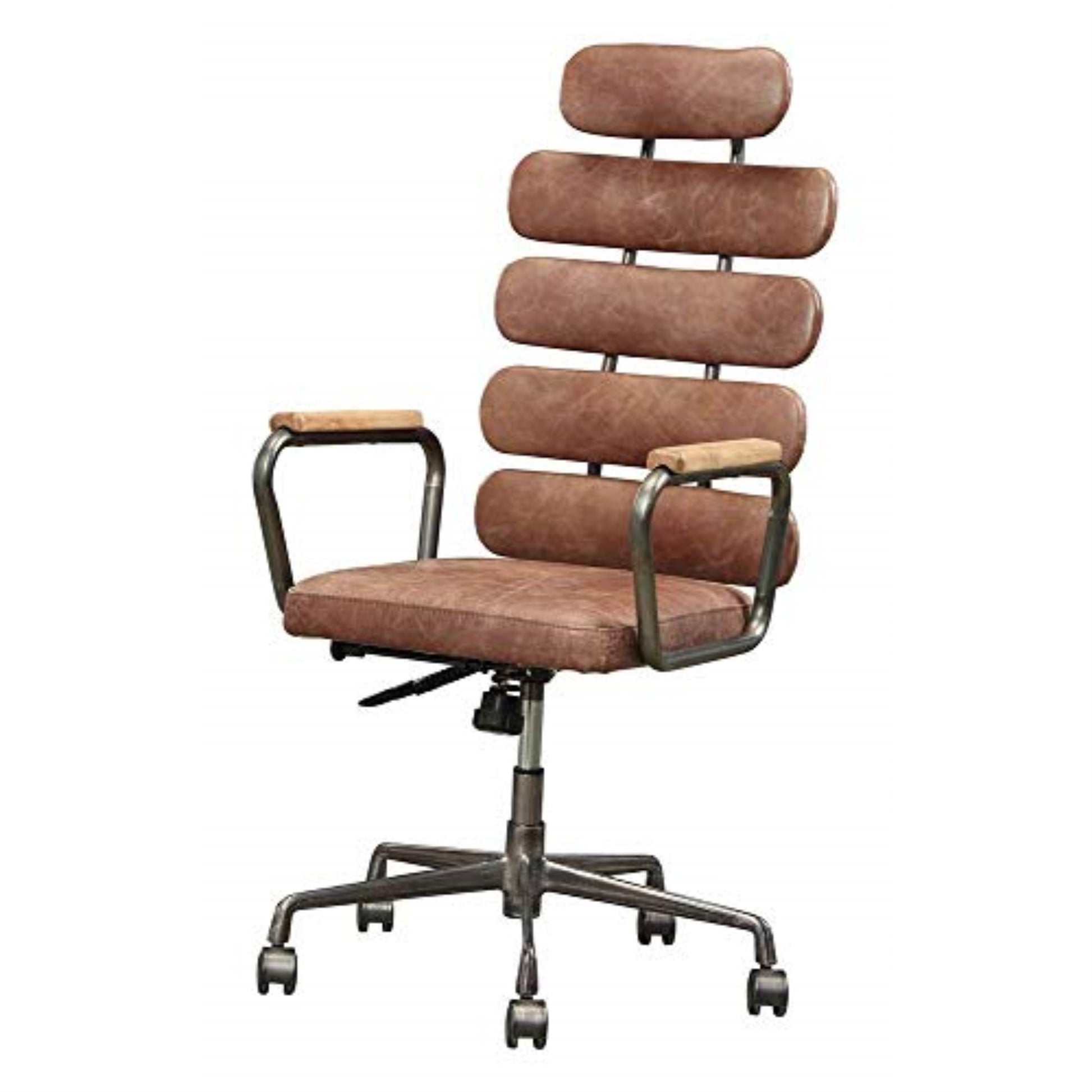CasaFoyer "Captivating Callan Executive Chair - Vintage Whisky Leather, Metal Frame, Swivel, Padded Cushions, Sturdy Casters"